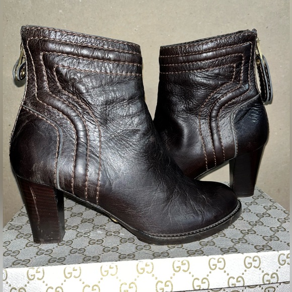 Sz 7 WOMENS CHLOE ANKLE BOOTS LEATHER BROWN - Picture 1 of 7